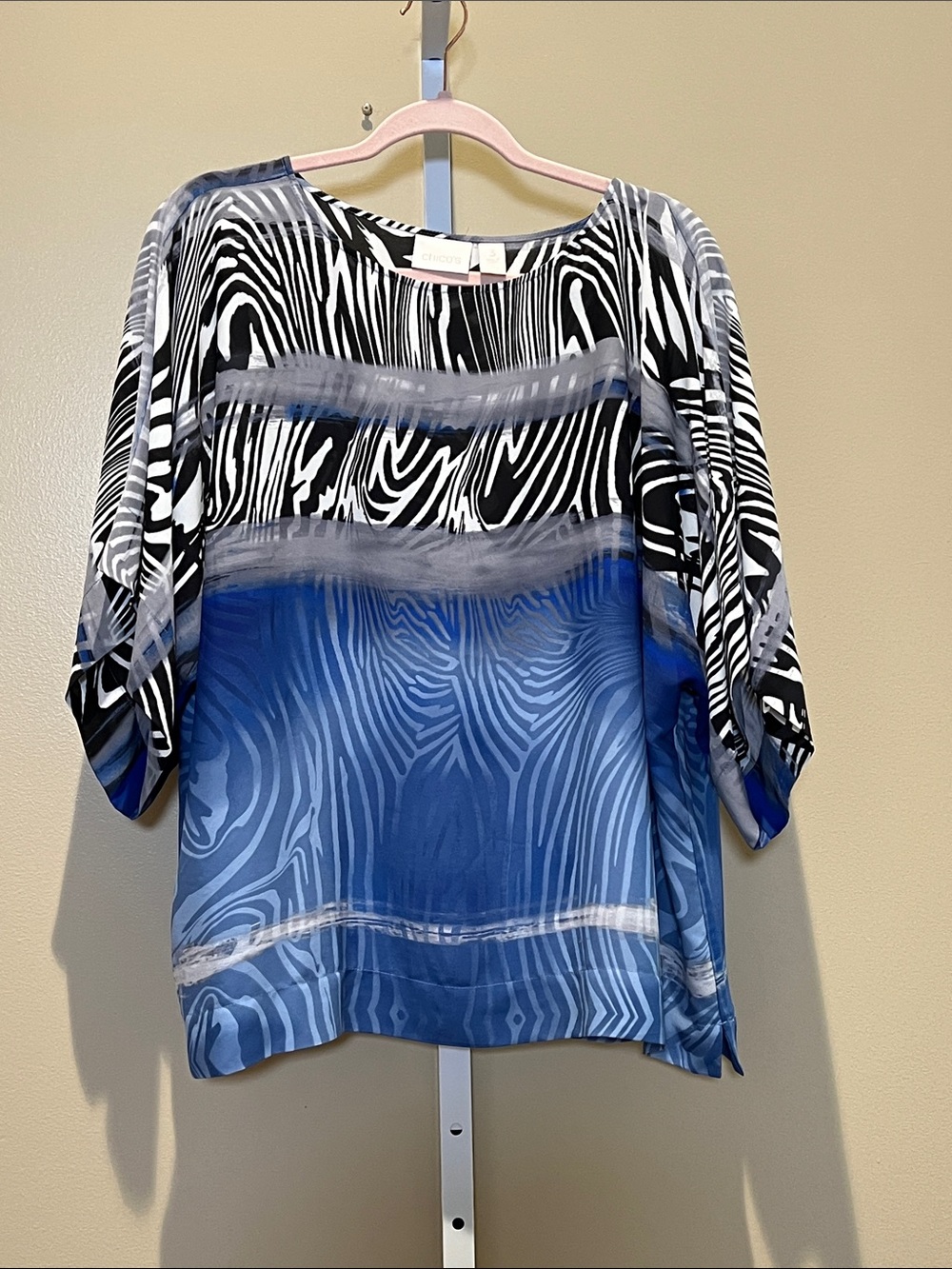Chico's Blue and Black Zebra-Print Scoop Neck Blouse